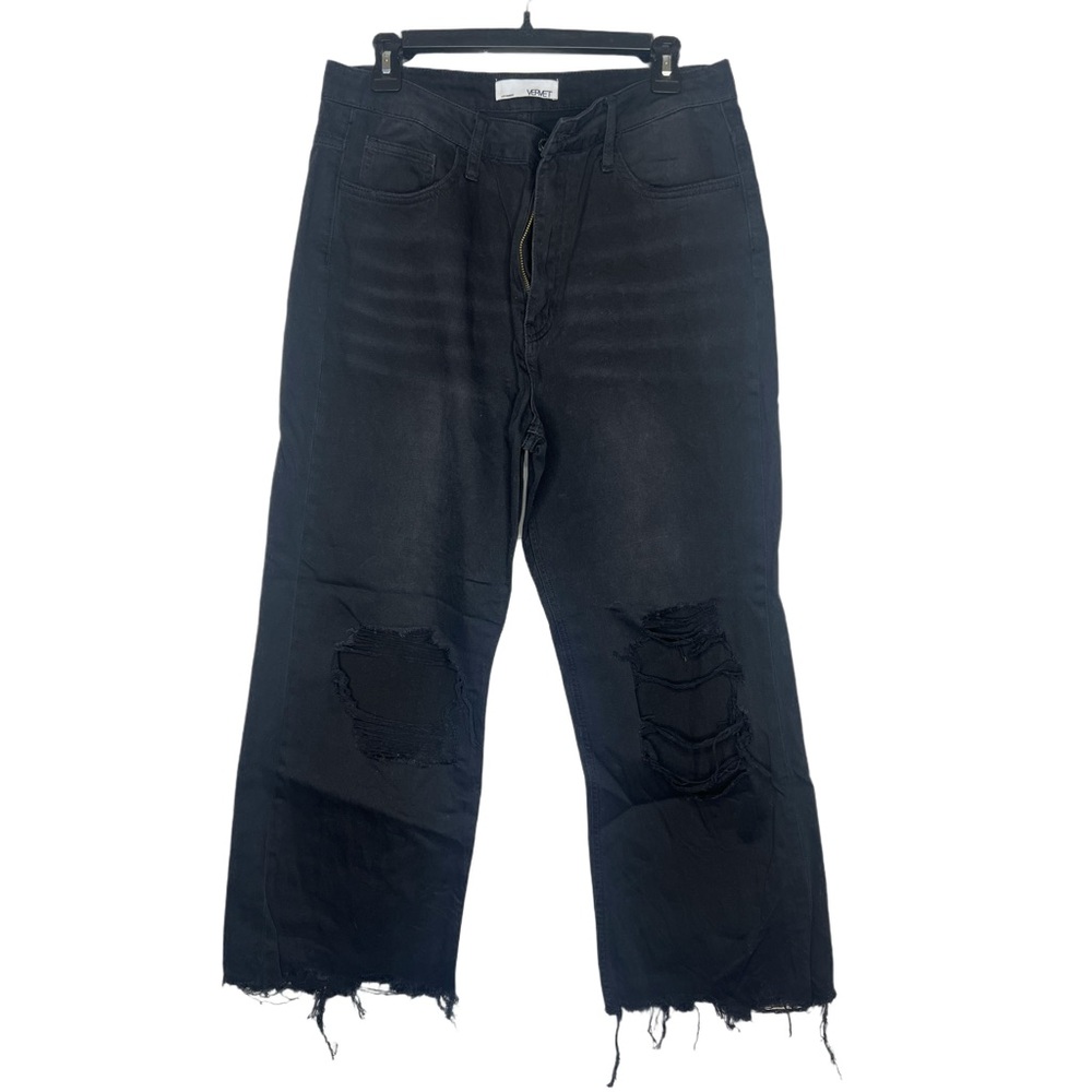 Vervet Cropped Wideleg Black Distressed Jeans